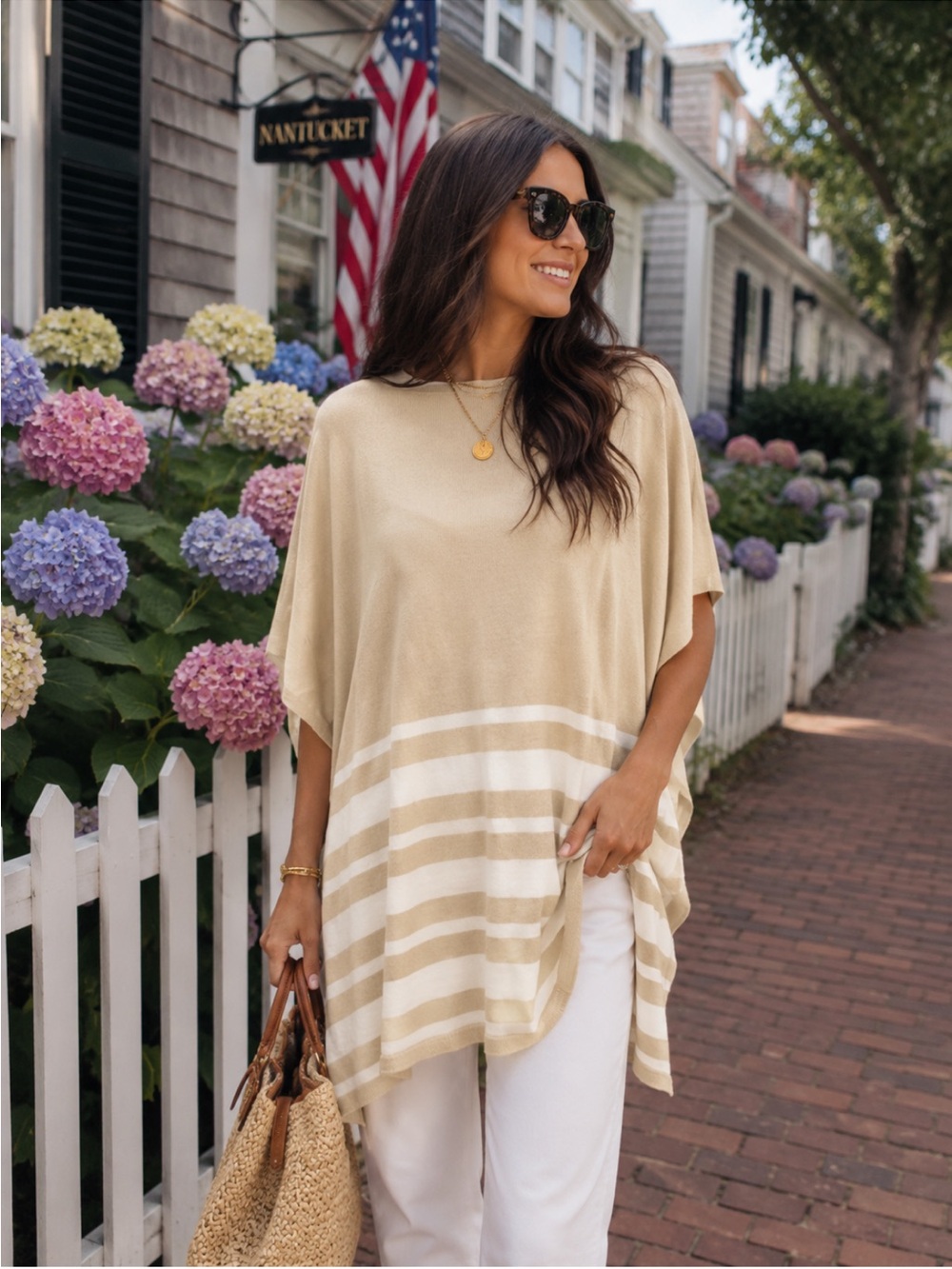 ❗️Brooks Brothers Cream and White Knit Cape/ Poncho MSRP $198 “Quiet Luxury”